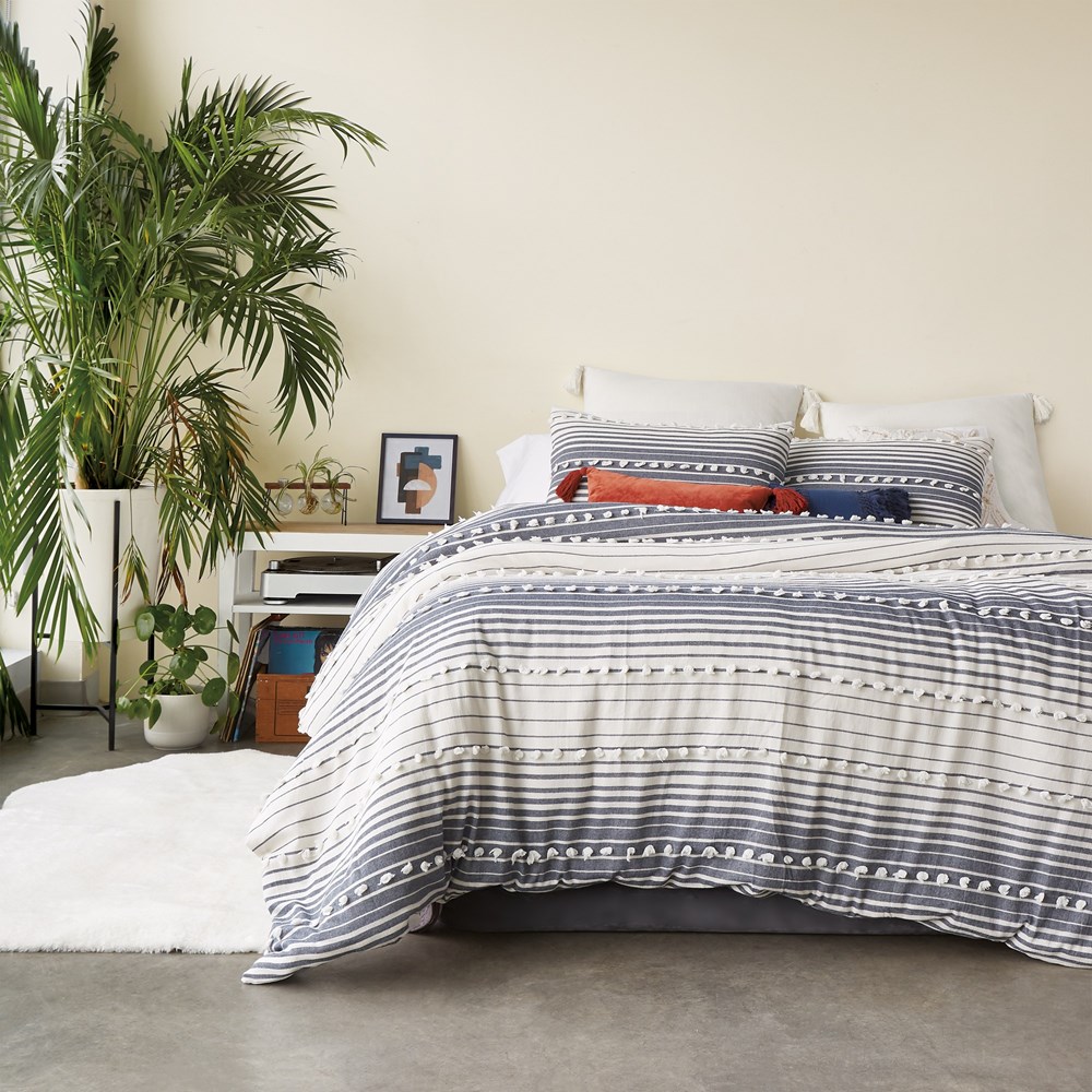 Yarn Dyed Tufted Stripe Bedding by Peri Home in Indigo Blue